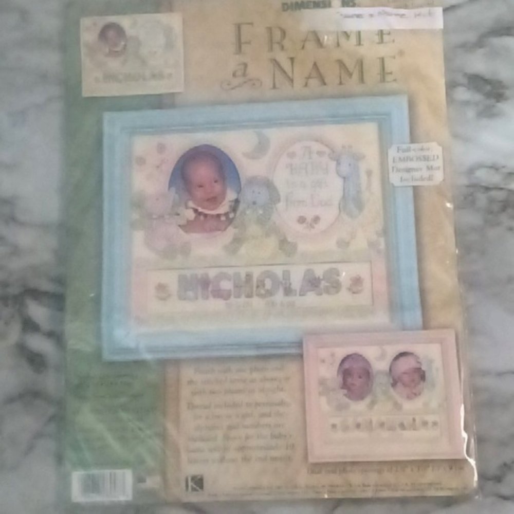 CROSS STITCH KIT #228 Frame a Name Baby Hand Crafted Nursery Baby Shower Gift